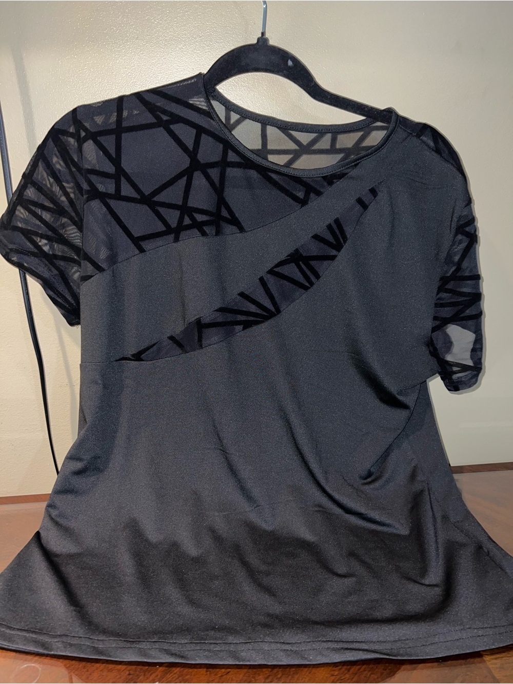 Amazon Black Short Sleeve Geometric Mesh Panel Tee